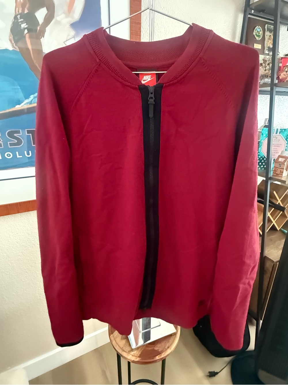 Nike Men's Maroon Red Full-Zip Tech Knit Bomber Jacket